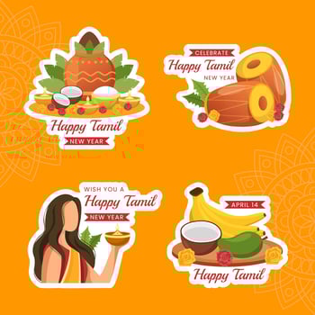 Happy Tamil New Year Label Flat Cartoon Hand Drawn Templates Background Illustration vector
