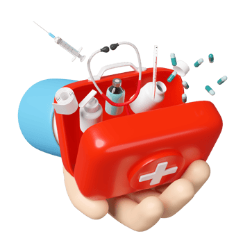 3d hand hold red first aid kit open icon isolated. 3d render illustration png