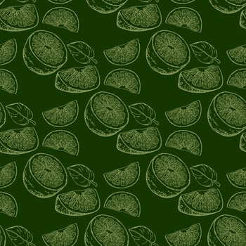 Fresh lemon  and leaves. Fruit seamless pattern. Vector illustration.