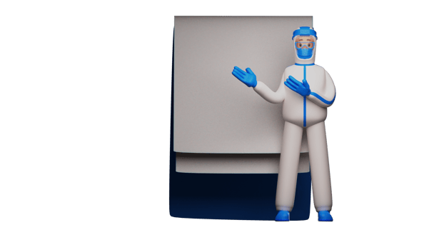 3D illustration. Smart Paramedic 3D Cartoon Character. Paramedic stands in front of a large white screen. Paramedic is explaining something related to the virus that is attacking. 3D cartoon character png