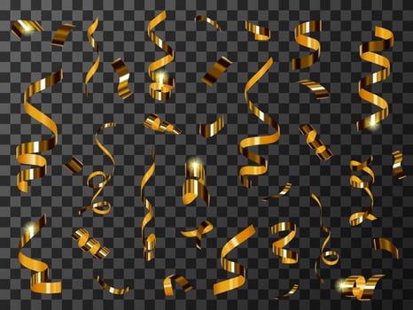 Golden confetti or tinsel isolated on transparent vector