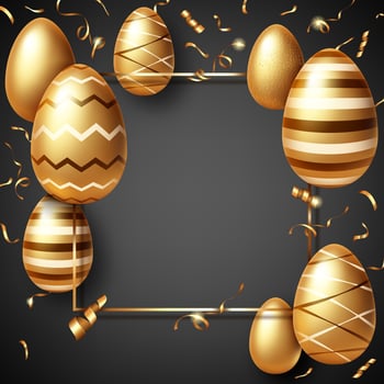 Golden eggs on black realistic Easter sale banner vector