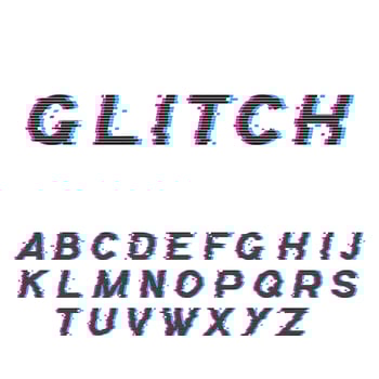 Glitch font or distorted abc, trendy latin typeset vector