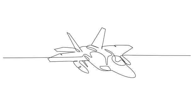 Continuous line art drawing Fighter aircraft for vector illustration, military transportation. combat vehicle concept