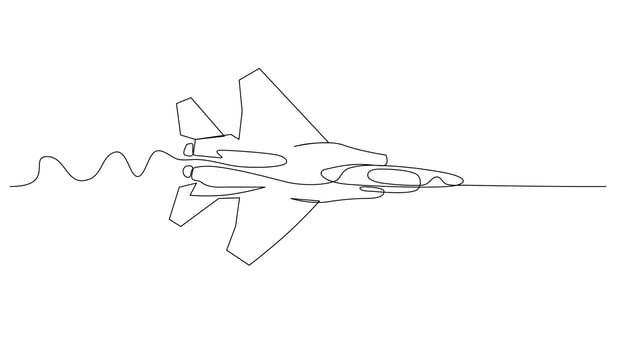 Continuous line art drawing Fighter aircraft for vector illustration, military transportation. combat vehicle concept