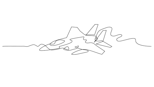 Continuous line art drawing Fighter aircraft for vector illustration, military transportation. combat vehicle concept
