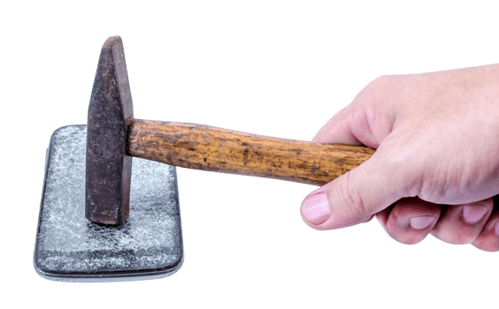 broken screen smartphone smashed by a hammer isolated png