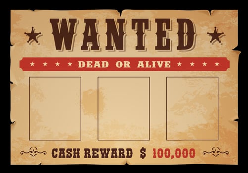 Western dead or alive wanted poster with reward vector