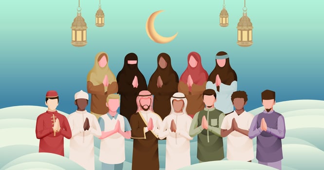 Muslim People Around The World in Eid Mubarak Celebration Illustration 2 vector