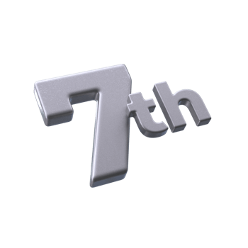 Number 7th 3D rendering with Silver color png