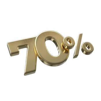70 percent 3D rendering with Gold color png