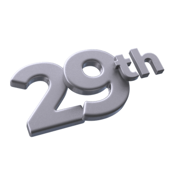 Number 29th 3D rendering with Silver color png