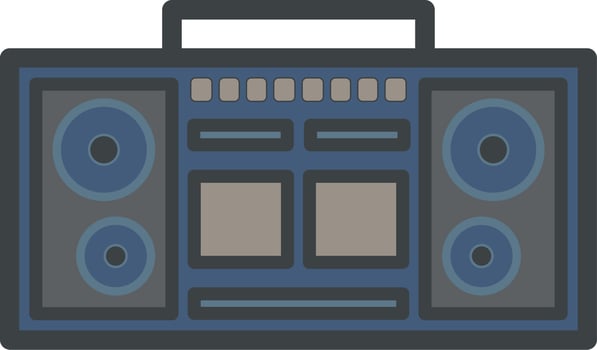 Vintage boombox radio icon with flat style for nostalgia design. Graphic resource of old style music audio sound system. Vector illustration of electronic device for music accesoris with retro style