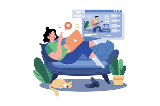 Woman Watching Video On Laptop vector