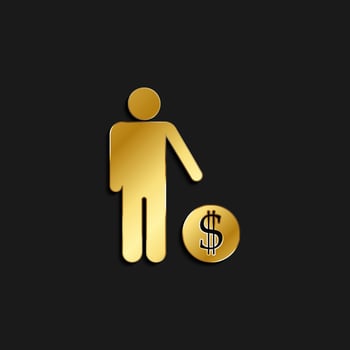 Business man, finance gold icon. Vector illustration of golden dark background. Gold vector icon