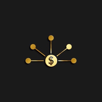 Bank structure, business gold icon. Vector illustration of golden dark background. Gold vector icon