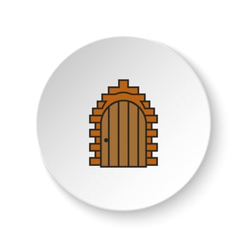 Round button for web icon, Castle, door, icon. Button banner round, badge interface for application illustration on white background vector