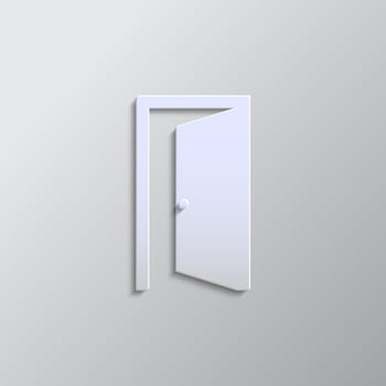 Door, open, icon paper style. Grey color vector background- Paper style vector icon