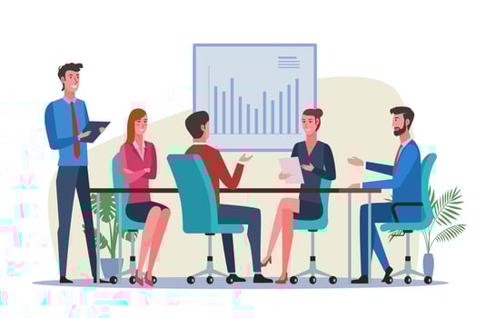 Business people meeting in office. Office workers talking to each other and brainstorming vector