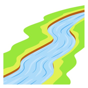 River. Natural landscape. Blue pond with water. Place for recreation and fishing. Summer season and green grass. Flat cartoon illustration vector