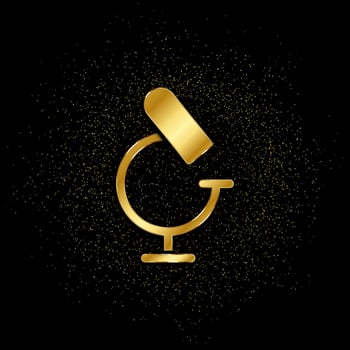 microscope gold icon. Vector illustration of golden particle background. isolated vector sign symbol - Education icon black background .