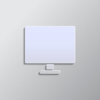 monitor, computer paper style, iocn. Grey color vector background- Paper style vector icon.