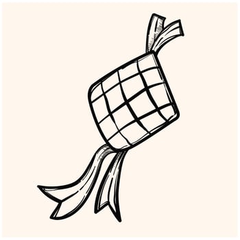 Traditional food ketupat with ribbon for Eid Mubarak celebration. doodle style illustration design vector