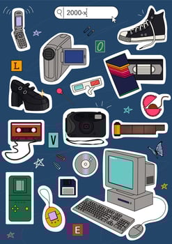 Vector 2000s and y2k trendy stickers set