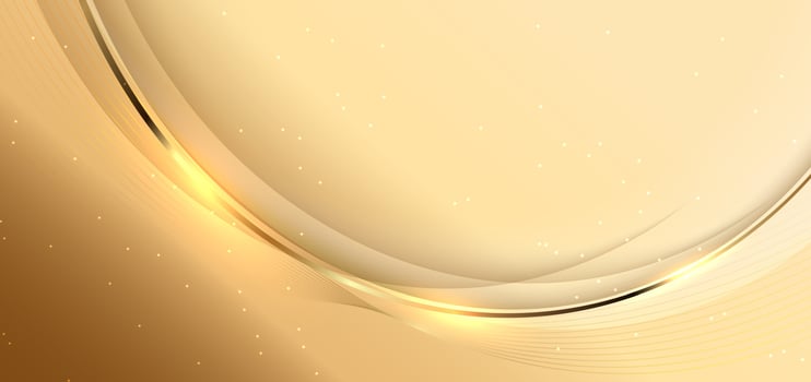 Abstract gold curved background with lighting effect and sparkle with copy space for text. Luxury design style. vector