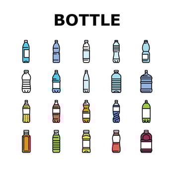 bottle plastic water drink empty icons set vector