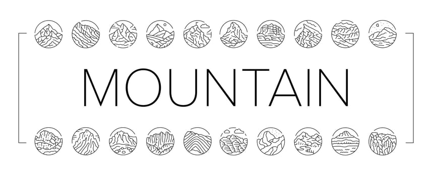 mountain landscape hill nature icons set vector