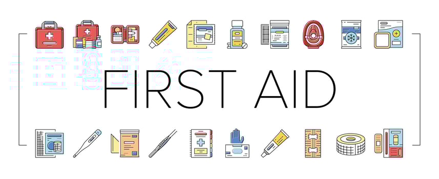 first aid emergency medical icons set vector