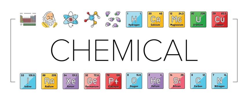 chemical science chemistry icons set vector