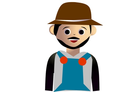 Farmer cartoon avatar isolated on white background. Vector illustration.