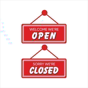 Realistic Red sign Sorry we are closed and Welcome we are open with shadow vector