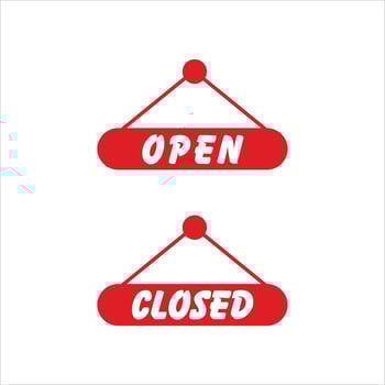 Realistic Red sign Sorry we are closed and Welcome we are open with shadow vector
