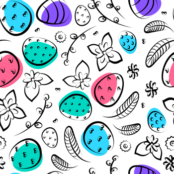 pattern of Easter eggs and flowers and pussy willow png