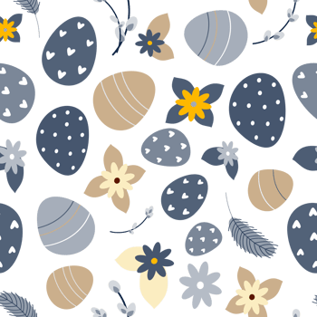 pattern of Easter eggs and flowers and pussy willow png