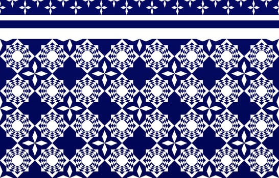 Blue and white geometric ethnic seamless pattern design for wallpaper, background, fabric, curtain, carpet, clothing, and wrapping. vector
