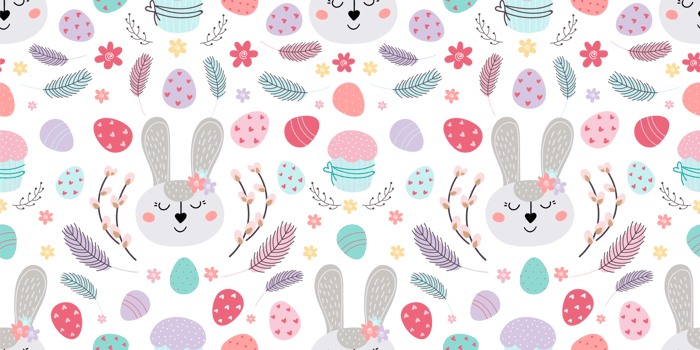 seamless Easter pattern with bunny. Pattern with Easter bunny, eggs, cake png