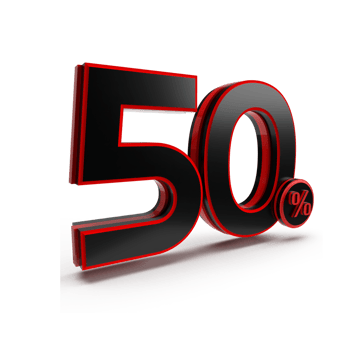 3d number 50 percentage red black, sale discount, sale promo png