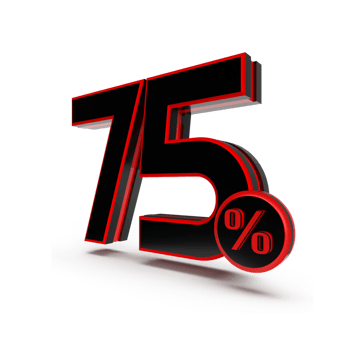 3d number 75 percentage red black, sale discount, sale promo png