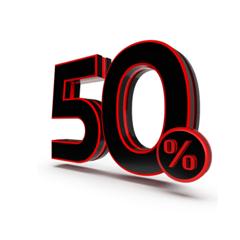 3d number 50 percentage red black, sale discount, sale promo png