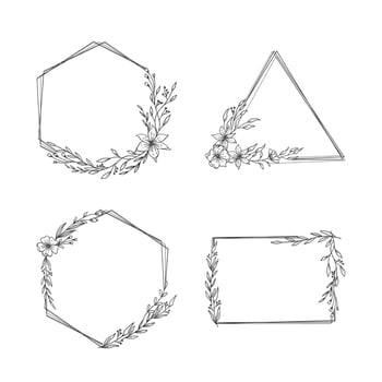 Hand drawn floral frame collection simple minimalist with organic leaves and flower vector