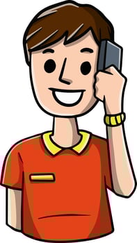 Man with mobile phone. Cartoon hand drawn sketch illustration. vector