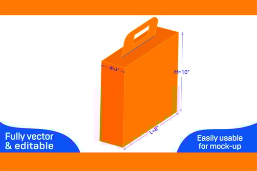 Hand luggage bag box or suitcase box dieline template and 3D box vector
