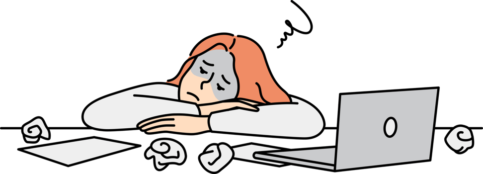 cansado mulher empregado deitado em escrivaninha png