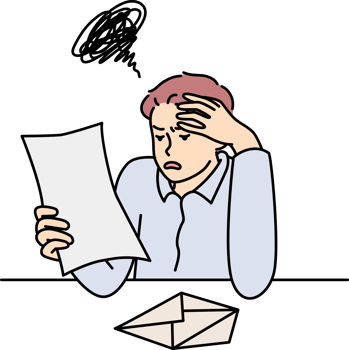 estressado homem lendo mau notícia dentro carta png