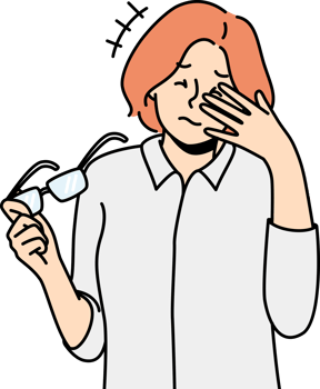 Unhealthy woman take off glasses suffer from headache png