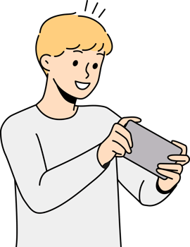 Happy child play video game on smartphone png